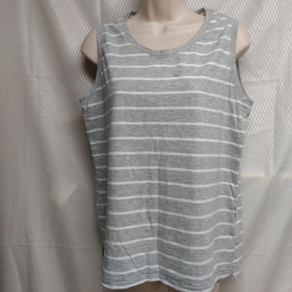 Nautica Strip Sleeveless Top, M, Grey/White, pre-owned